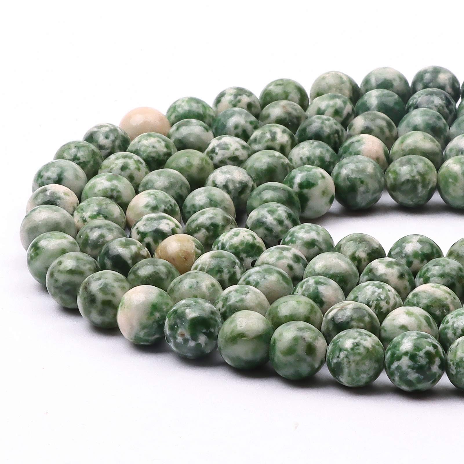 8mm Natural Moss Jade Round Gemstone Beads, 47-50pcs Loose Smooth Healing Power Stone Beads for Bracelet Necklace Jewellery Making and DIY Crafts — image 1
