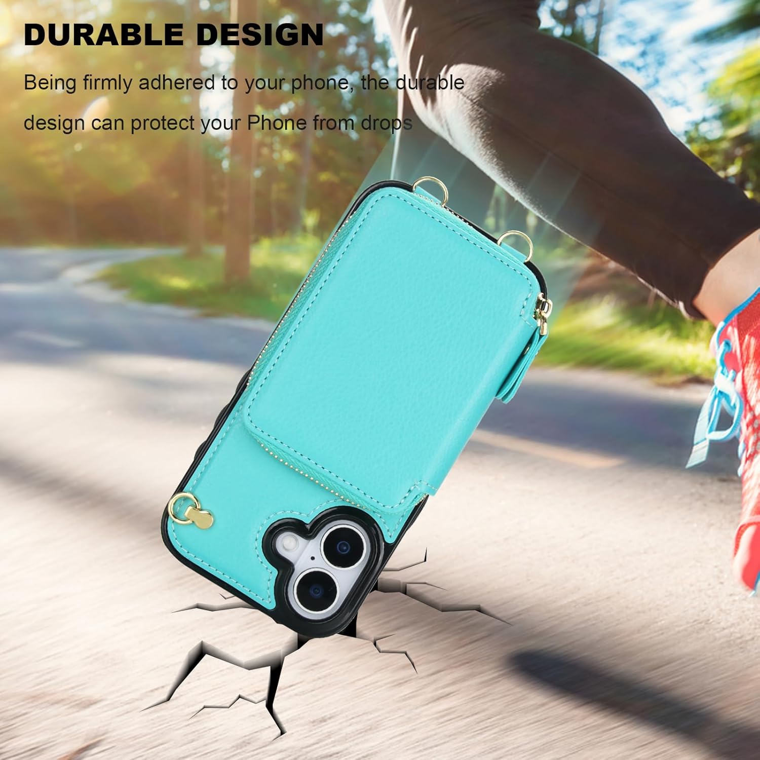 Bocasal Crossbody Wallet Case for iPhone 17, RFID Blocking Leather Purse Case with Card Holder, Protective Handbag Flip Cover with Zipper Wrist Strap Lanyard for Women 5G 6.3 Inch (Mint Green)