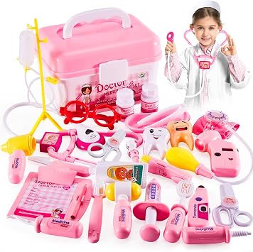 HERSITY Kids Doctors Kit Toy Medical Playset Nurses Costume Role Play Dentist Set with Carry Case Gifts for 3 4 5 6 Years Old Girls