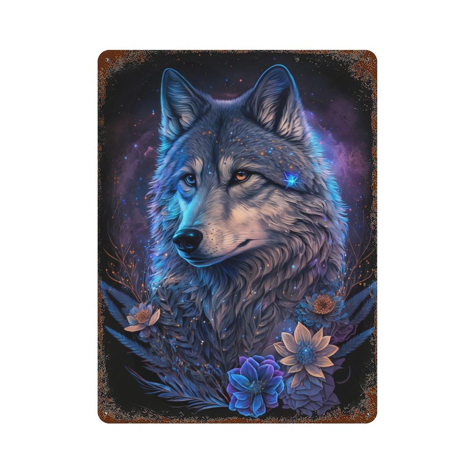 Garage Style Wolf Spirit Art Print-3 Vintage Metal Tin Sign 15.7"x11.8", Classic Wall Plaque for Bar And Workshop