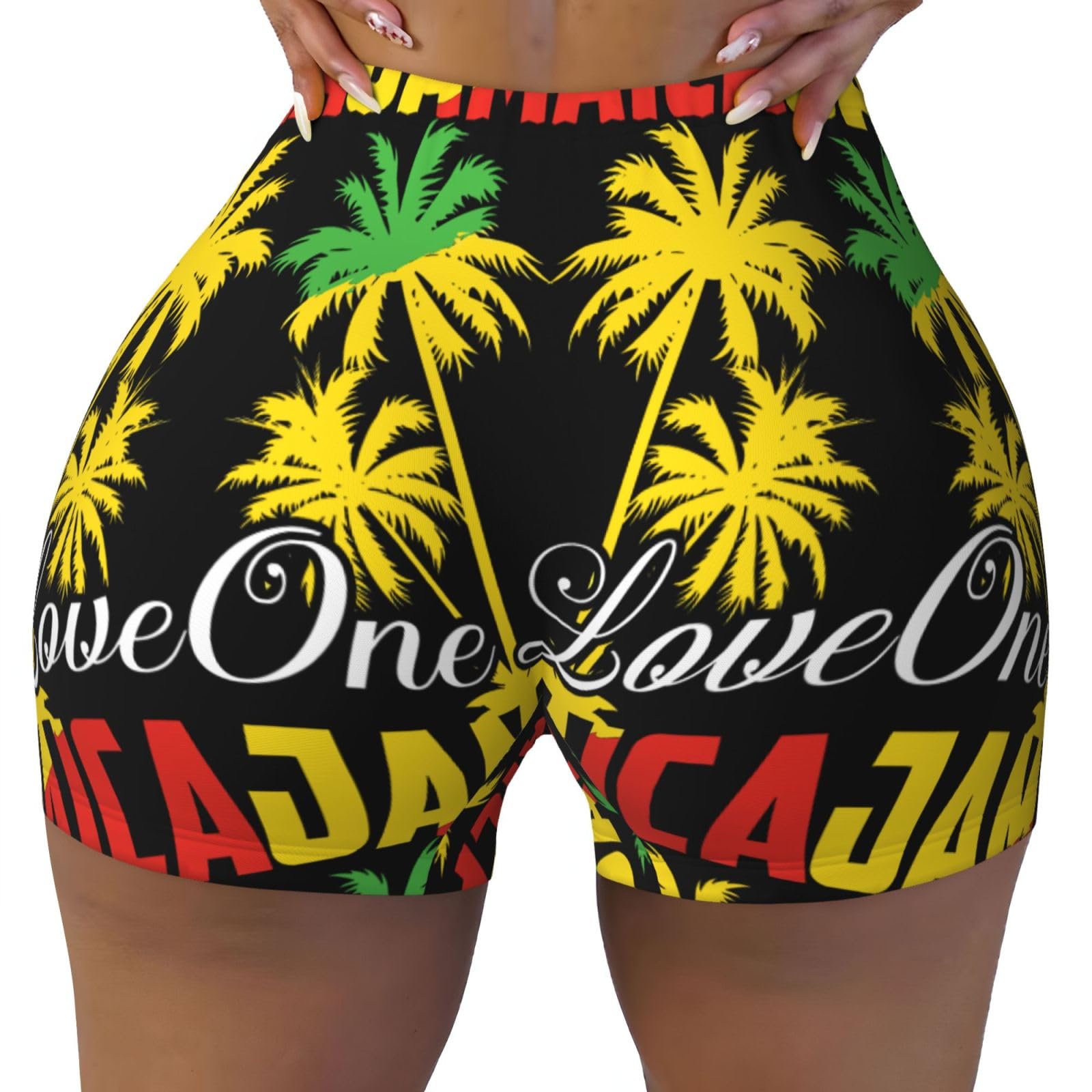 SMAZDFXX One Loves Jamaican Rasta Reggae Women's Workout Shorts Yoga Shorts Elastic Athletic Short Fitness Pants with Pockets