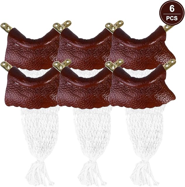 TOPAUP Snooker Pocket Nets Accessories, Billiards Mesh Bag Snooker Table Bag Net,Genuine Leather Brass Billiard Pocket Net 6 Pcs/Set Replacement Pool Table Ball Pocket Nets