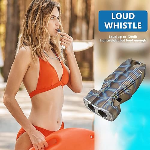 Miniatura 7 de Silbato de supervivencia de emergencia de titanio con collar, silbato de seguridad fuerte de hasta 120 decibelios para supervivencia de emergencia,