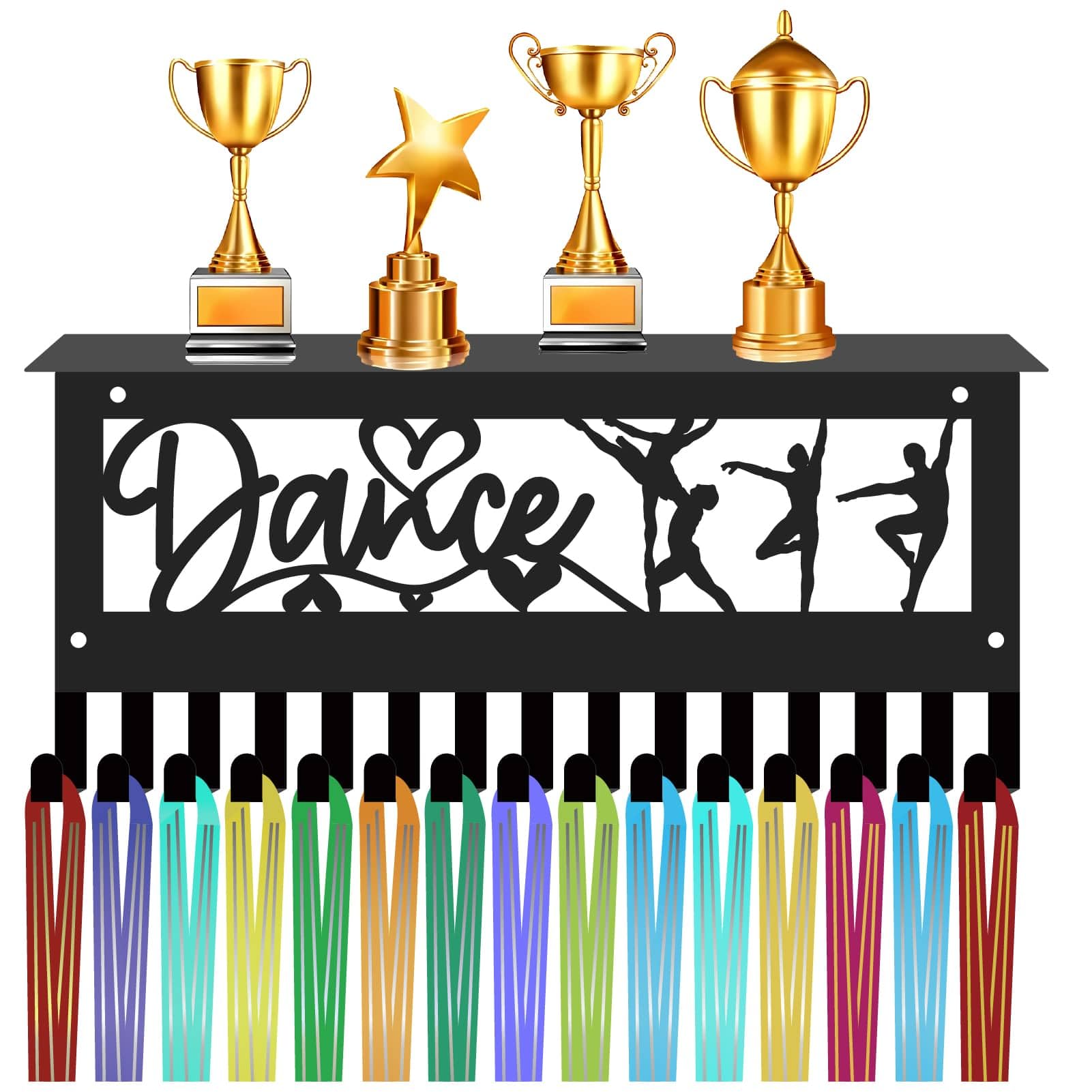 CREATCABIN Expositor para Medallas Baile con Estante,Soporte para Medallas,Trofeo,Marco Deportivo,Soporte Pared Hierro,Organizador para Colgar Más 70 Medalla,Insignias,Medallista Baile Ballet,30x13cm