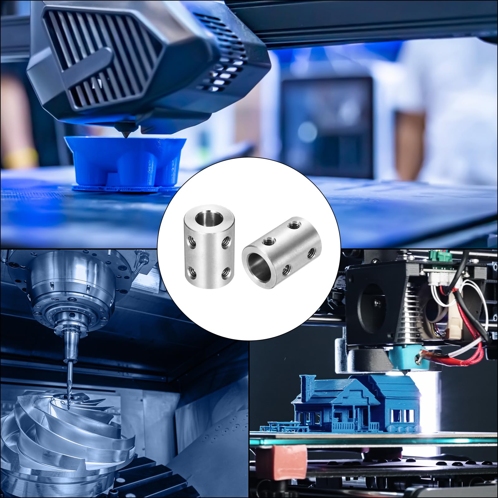 QUARKZMAN Sztywne złącze śrubowe 8 mm do 10 mm, sprzęgło wału, dł. 22 mm x śr. 16 mm, stal łącząca przegubowa, zestaw do drukarki 3D, enkoder DIY, z 8 śrubami kluczem sześciokątnym, 2 sztuki