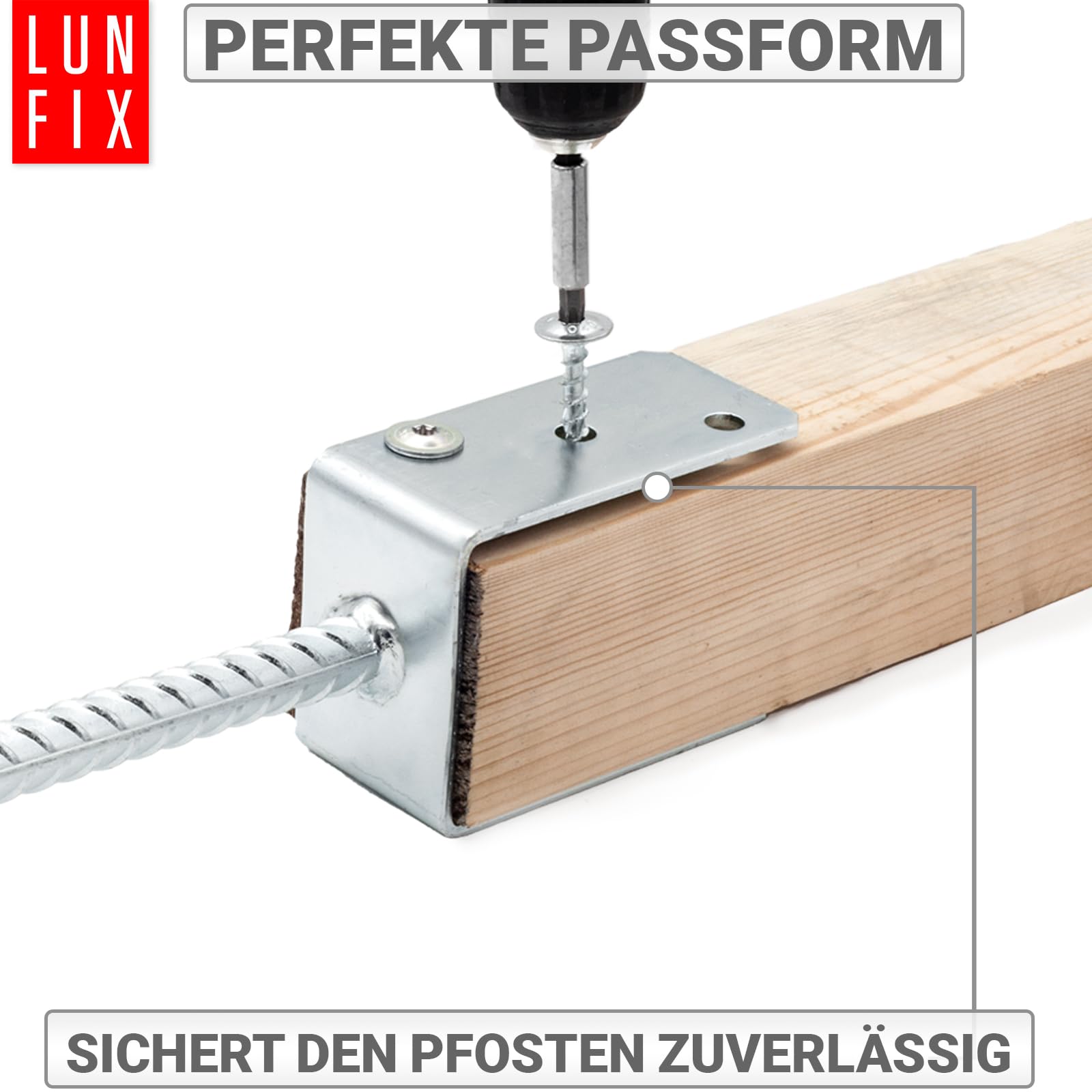 Attacco per palo da 100 mm, supporto per pali a forma di U con ancoraggio in calcestruzzo, altezza 195 mm, altezza lato U 120 mm, acciaio da 4 mm, zincato a caldo