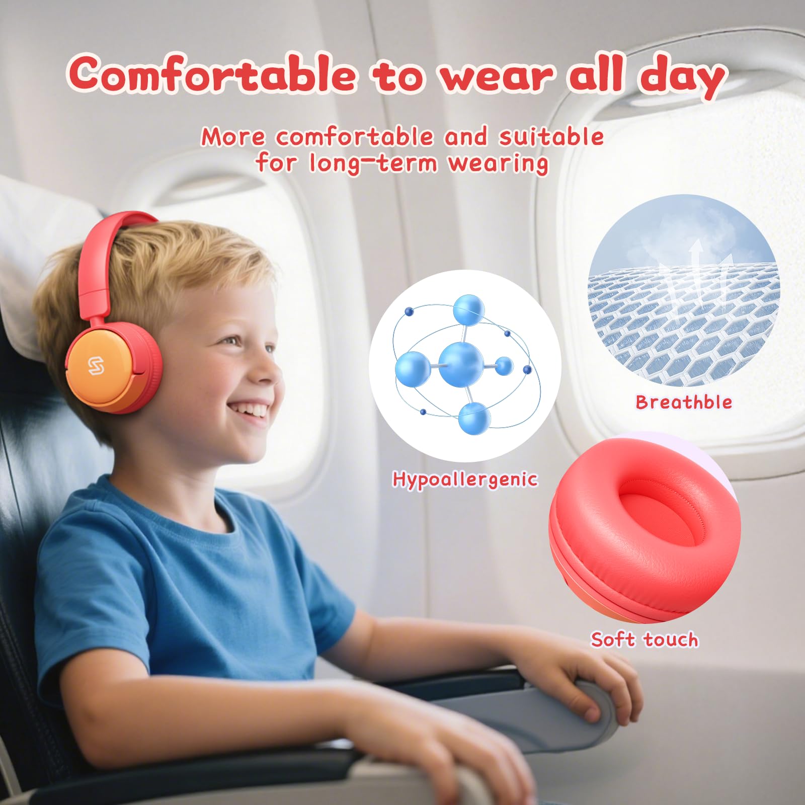 S62 Cuffie per bambini, cuffie cablate per bambini sopra l'orecchio con microfono, limitatore di volume 85/94 dB, cuffie per ragazze e ragazzi, cuffie pieghevoli per apprendimento e