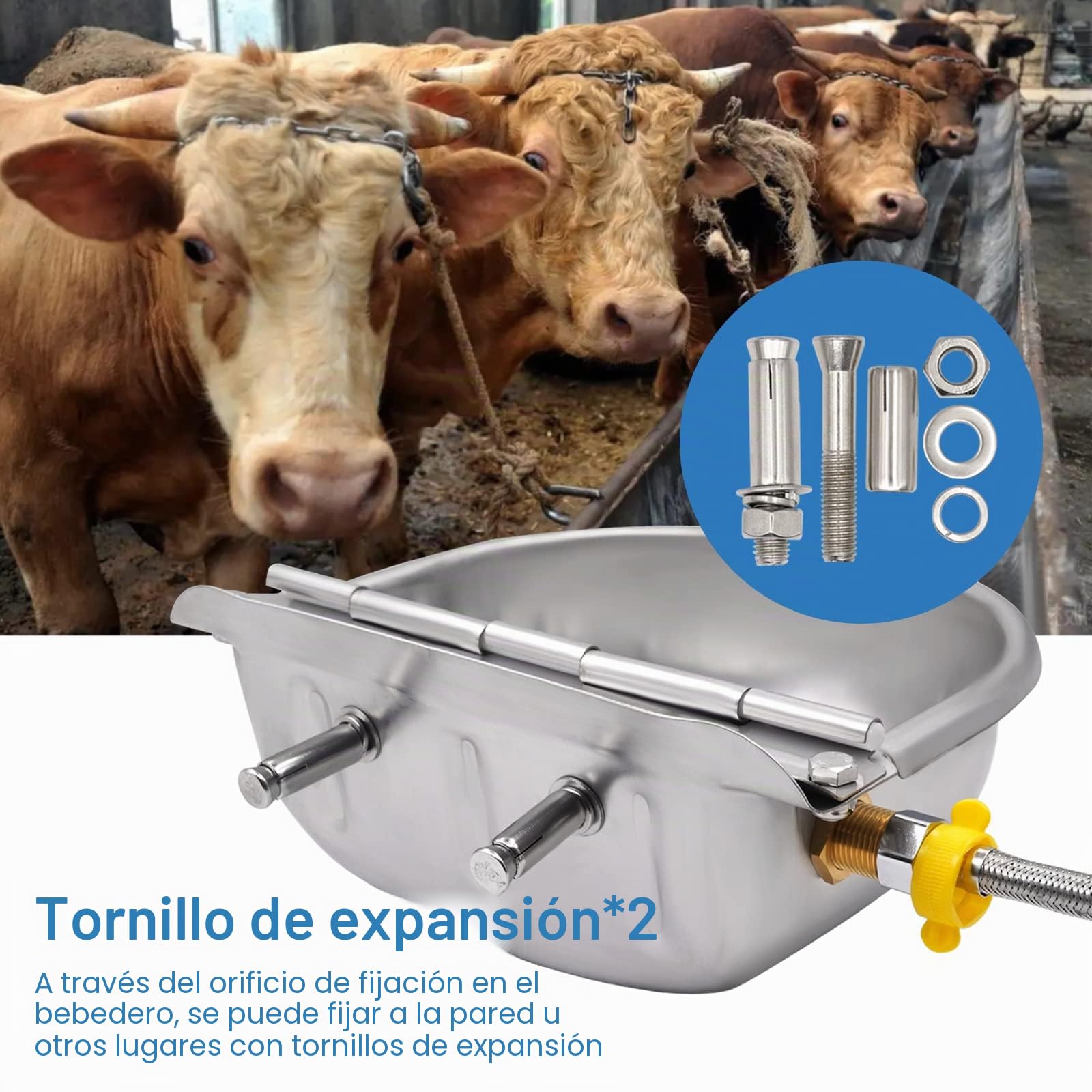 5 en 1 Cuencos de Agua de Ganado Automáticos Bebederos para Perro con VáLvula de Flotador de LatóN Ajustable de 1/2 para Ganado Caballo Oveja Cabra Perro