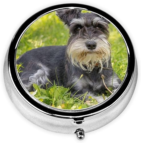 Pastillero impreso Schnauzer en miniatura con 3 compartimentos, pastillero, organizador de píldoras, pastillero de viaje, bolsillo para vitaminas,