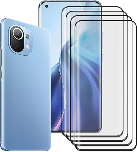 Paquete de 4 Protector de pantalla para Xiaomi Mi 11, protector de pantalla de vidrio templado antiarañazos de 9 dureza, película protectora de