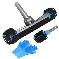 UIRWAY 3-in-1 Deluxe Swimming Pool Cleaning Kit - Includes Pool Brush Head with Detachable Side Round Ends, Corner Fence Brush and Gloves for Inground & Above Ground Pools Wall Cleaning(No Pole)