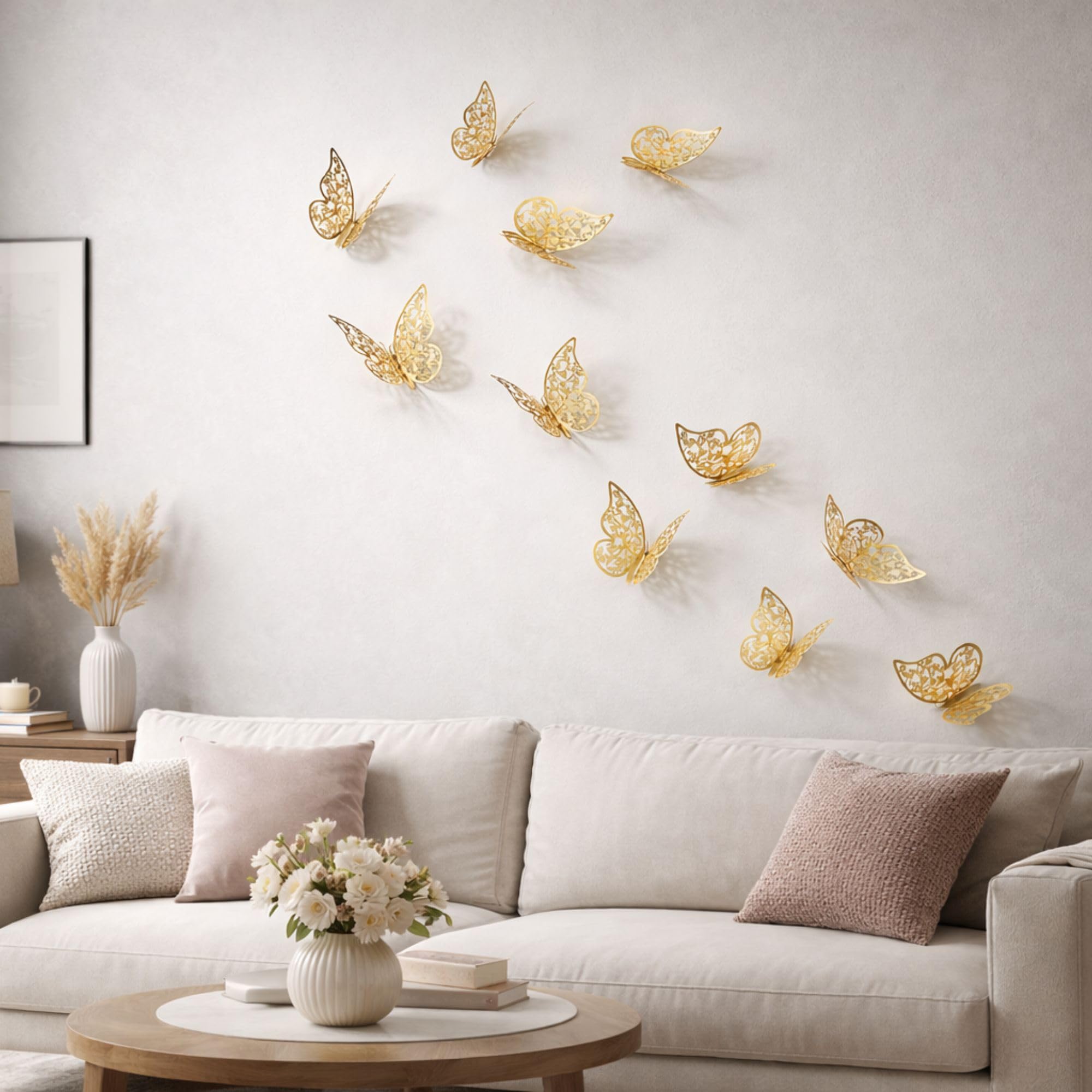 12 Pcs Golden 3D Home Decor Butterfly with Sticking Pad Self Adhesive Wall Stickers for Bedroom Living Room Kids Room Office Removable Decorative Wall Art-image-25