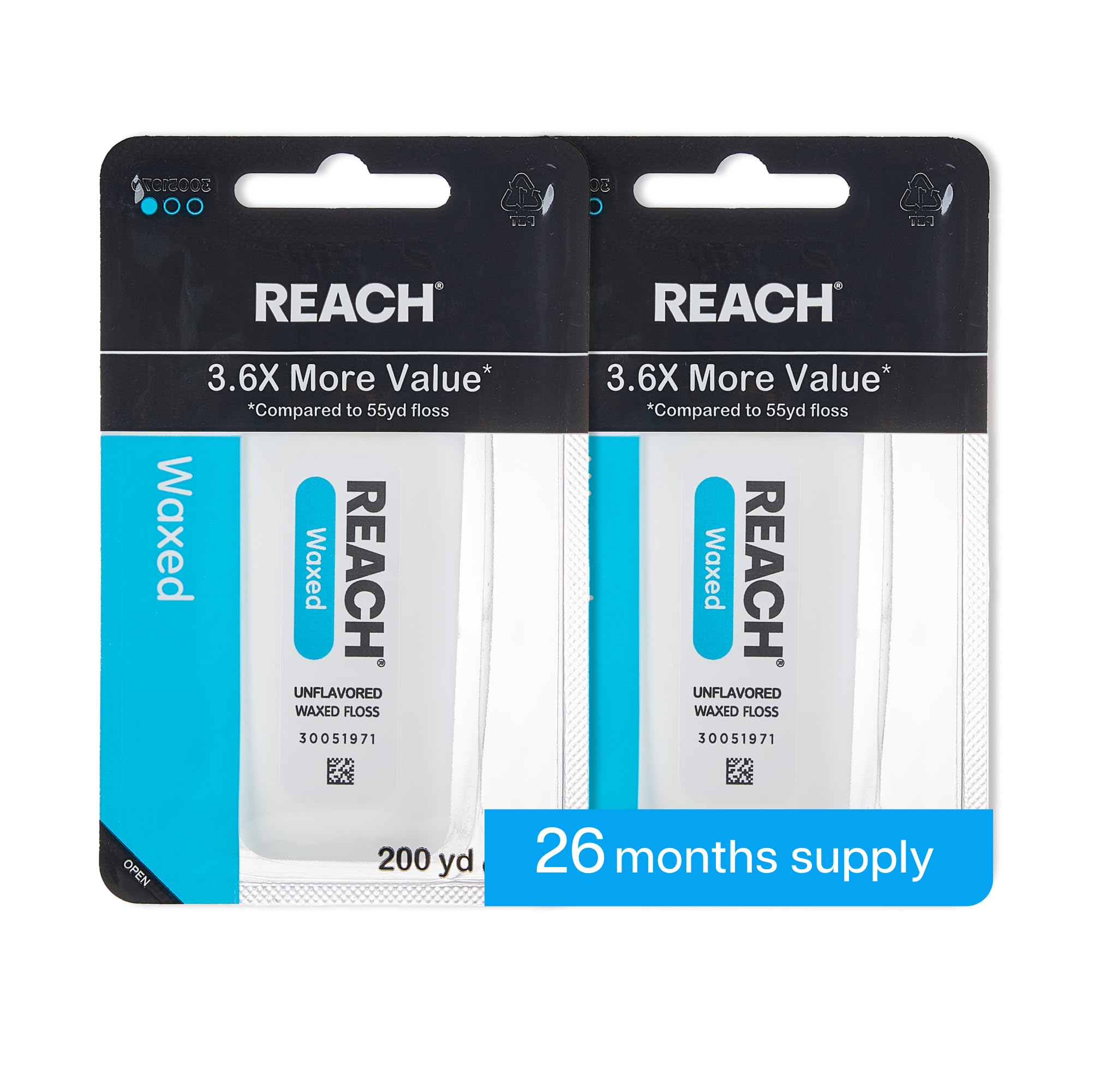 REACH Waxed Dental Floss Unflavored 3 6X More Value Plaque Remover for Teeth Shred Resistant Floss Slides Smoothly