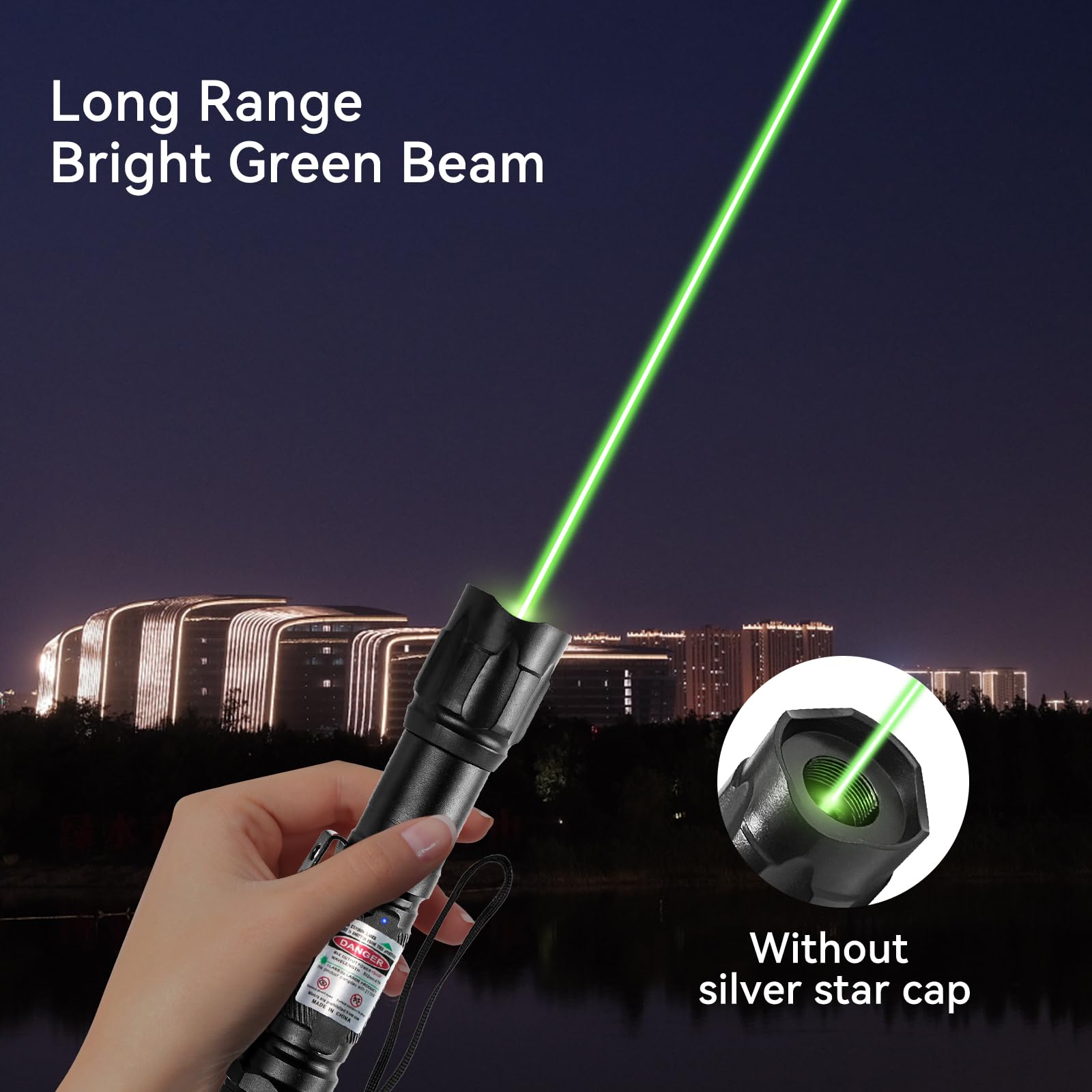 [4 paquetes] Linterna de luz verde, linternas tácticas recargables de largo alcance con tapa de estrella de enfoque ajustable, para uso en exteriores, pantallas de TV/LED/LCD, astronomía