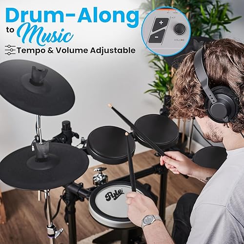 Miniatura 5 de Pyle Juego de batería electrónica, portátil, potente kit con máquina para principiantes, almohadillas sensibles al tacto, conexión a la computadora