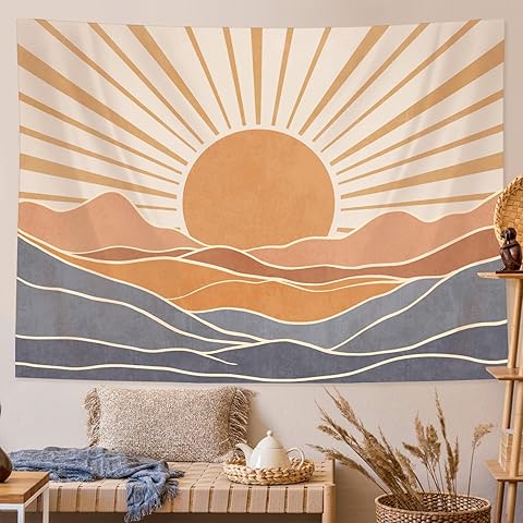 Lunerfex Boho Sun Tapestry Sunset Wall Tapestry, Mountain Tapestries for Bedroom 80s Tapestries Wall Hanging for Bedroom Living Room Decor Boho-3 44