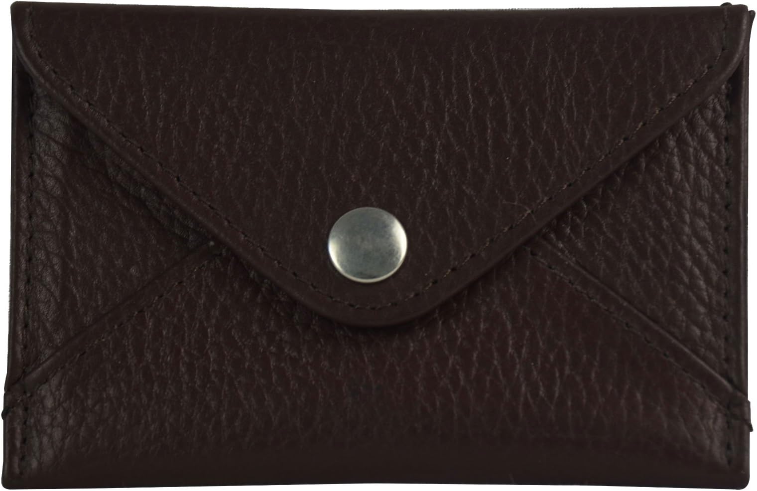 Genuine Leather Large Card Holder / Envelope Wallet with Two Pockets and Button Closure, Brown