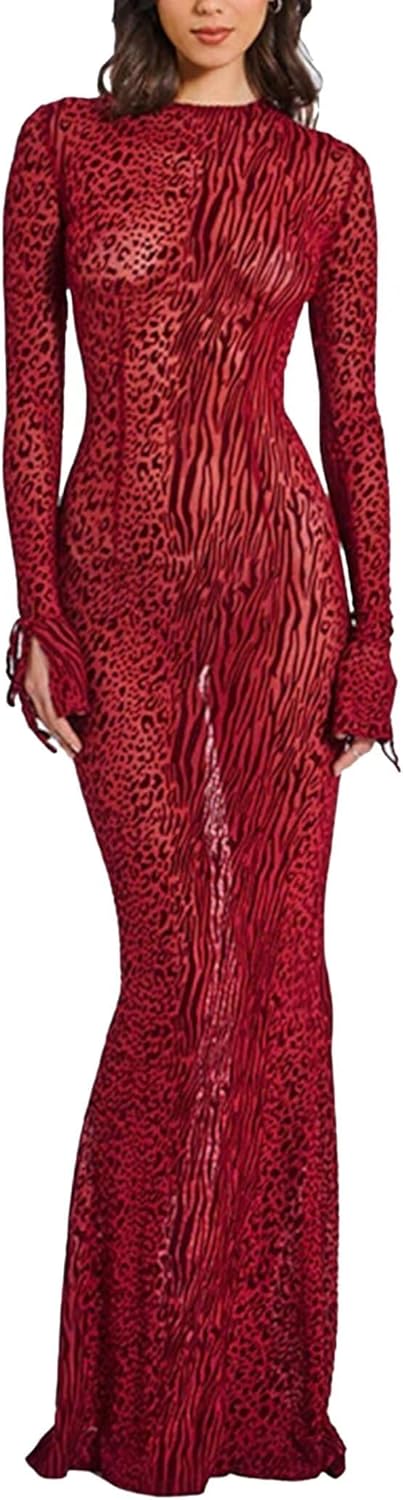 Womens Sexy Long Sleeve Leopard Print Bodycon Dress Barbados | Ubuy