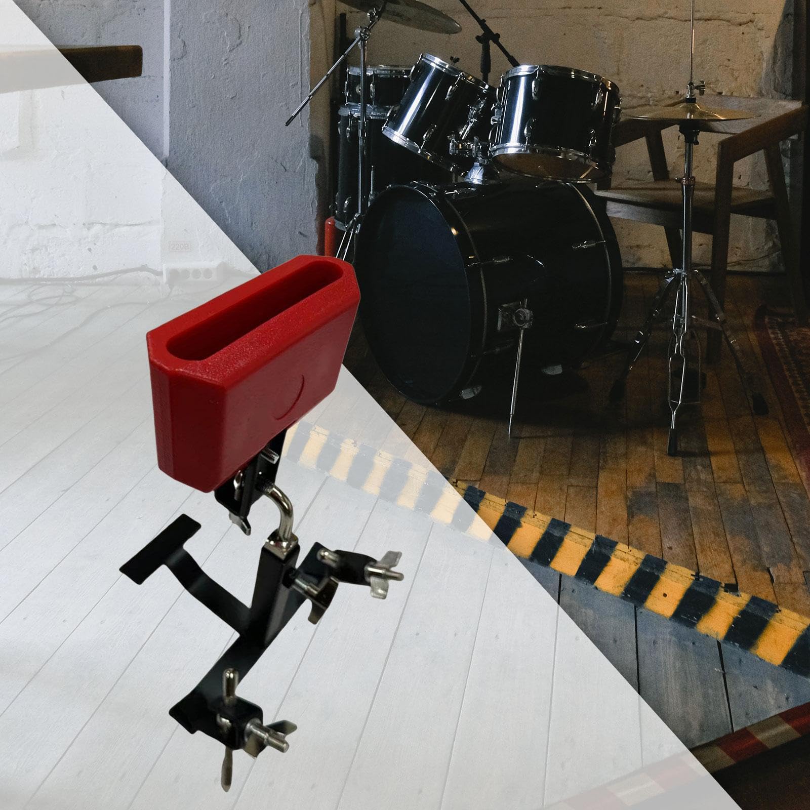 F Fityle Soporte para percusión, abrazadera para cencerro, soporte ajustable para pedal de percusión para pedales de bombo, accesorios para instrumentos, con Cencerro