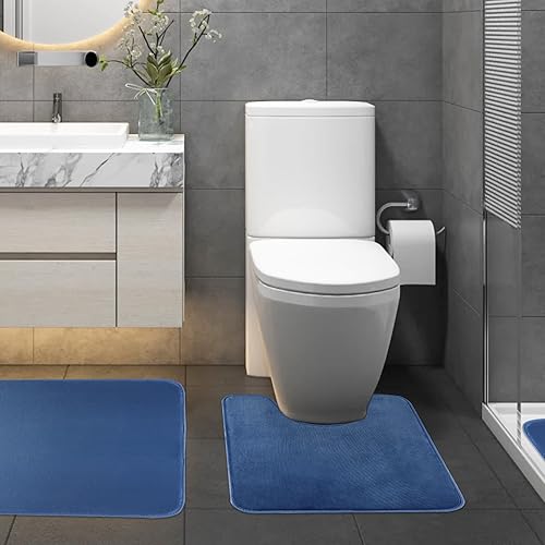 Miniatura 2 de BSAOUTZ Juego de 3 tapetes de baño de espuma viscoelástica, color azul, antideslizantes, absorbentes, lavables, para baño, ducha, bañera