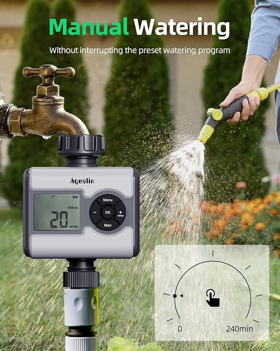 Water Hose Timer for Garden Tap Brass Inlet LCD Automatic Irrigation System | Programmable Hose Timer with 3 Modes, Delay & Rain Sensor Compatible