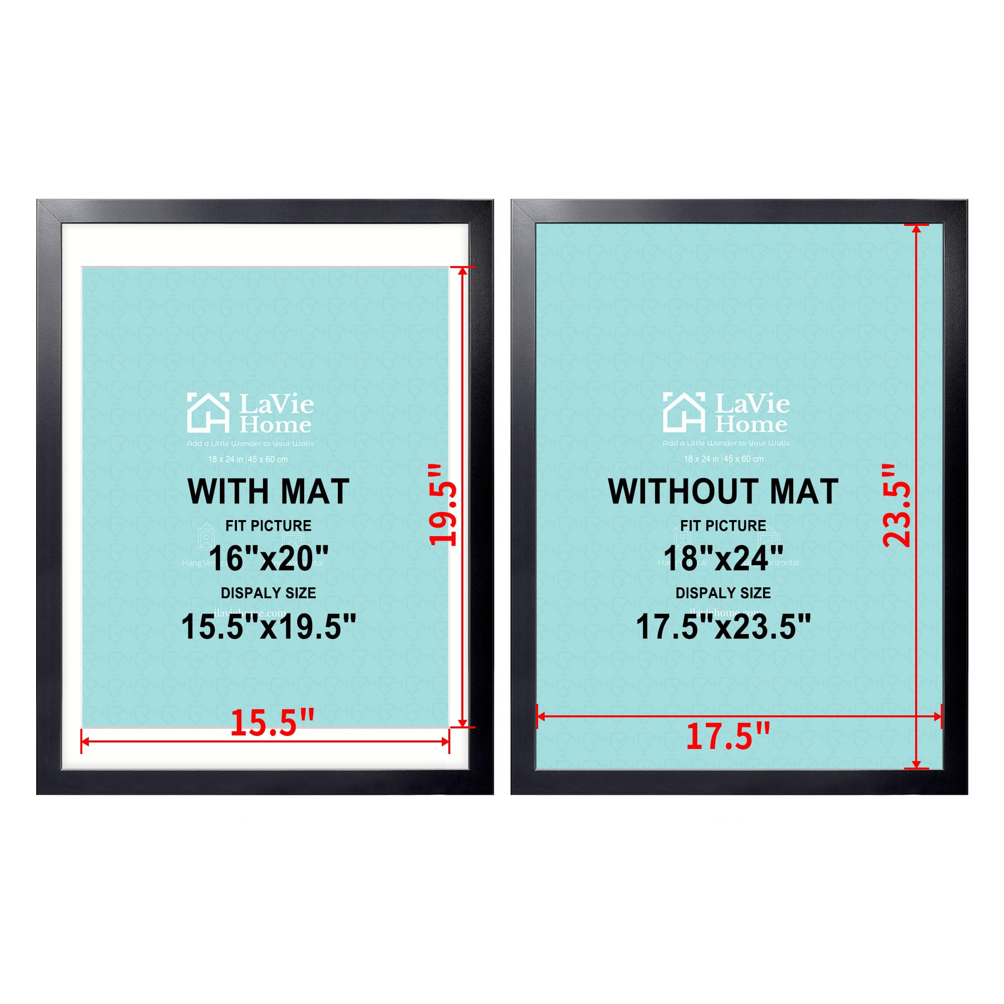 LaVie Home 18 x 24 inches Poster Frame 2 Packs Black, Display Pictures ...