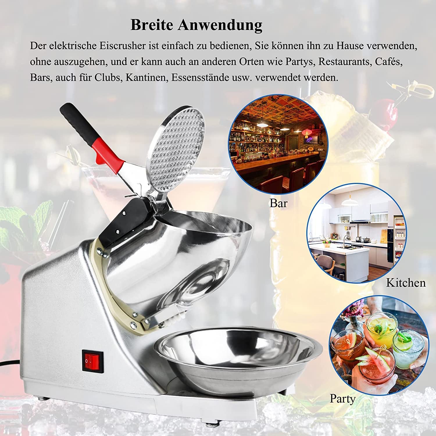 Elektrischer Ice Crusher,Ice Shaver Machine Doppelmesser Eiszerkleinerer, 80kg/hEismaschine Geeignet für Softdrinks, Cocktails、Slushy ice maker familie und gewerbliche Zwecke verwendet werden