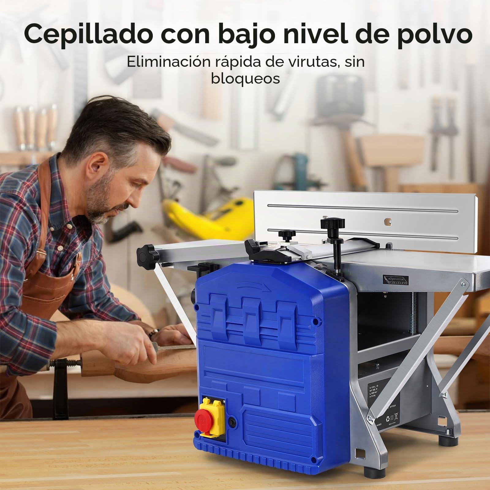 Garvee Cepilladora y Regruesadora De Mesa 2 En 1, Cepillo Eléctrico Para Madera 1250W 8000 RPM, Ancho De Corte Máximo 204mm, Altura De Regrueso 120mm, Profundidad 0-2mm, Mesa 740x210mm, Acero Plateado