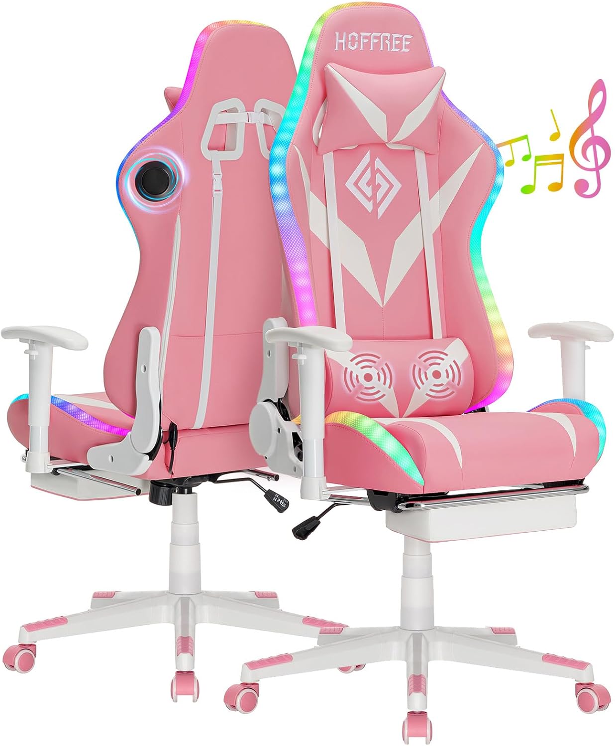 HOFFREE Gaming Chair with Bluetooth Audio system and Led Lights Therapeutic massage Vi…