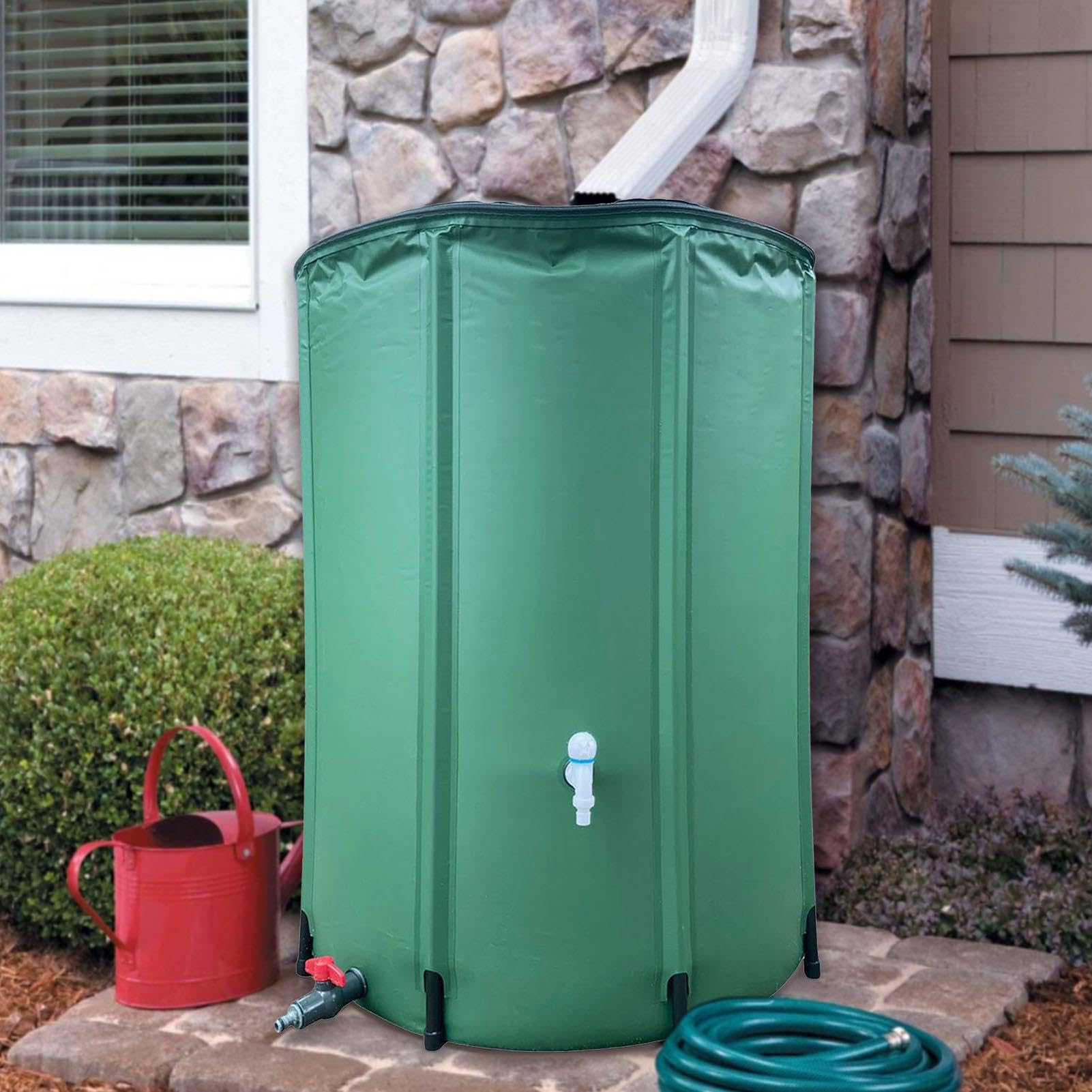 Colector de Agua de Barril – Colector de Agua de Barril de Lluvia | Tanque de Almacenamiento de Agua Plegable | Juego de Agua con desviador de Soporte, colector de Agua de Lluvia de Barril de j