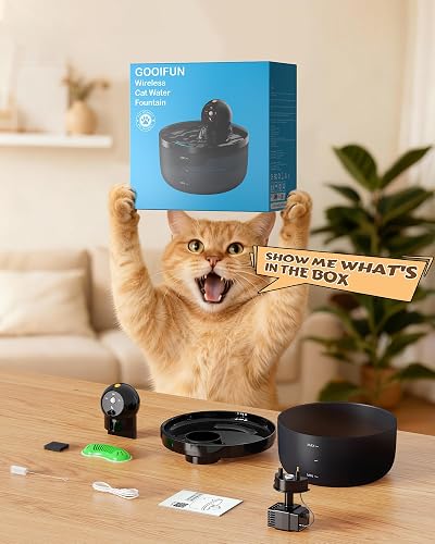 Fontanella per Gatti senza Fili: Fontana per Gatti a Batteria - 2.6L Fontanella Gatto con Sensore di Movimento - Dispenser Acqua Gattis Ricaricabile - Distributore Acqua Cani con Pila - Nero - 9