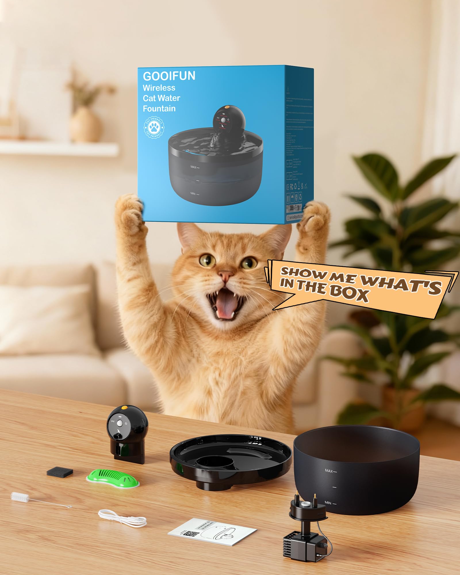 Fontanella per Gatti senza Fili: Fontana per Gatti a Batteria - 2.6L Fontanella Gatto con Sensore di Movimento - Dispenser Acqua Gattis Ricaricabile - Distributore Acqua Cani con Pila - Nero