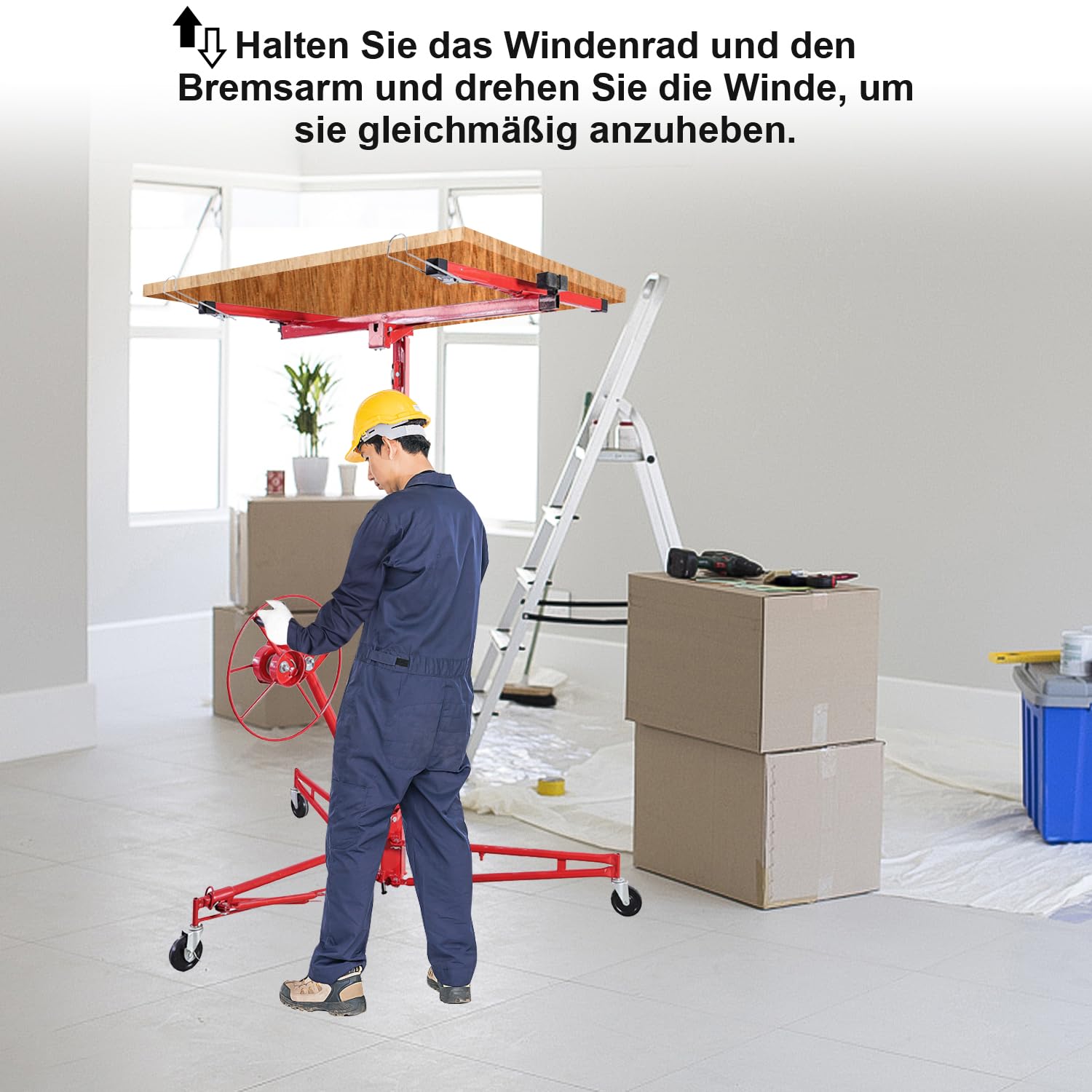 Herrselsam Sollevatore pieghevole XXL 140-350 cm altezza di lavoro regolabile in altezza 68 kg carico max. 290 cm larghezza braccio per piastre di riga