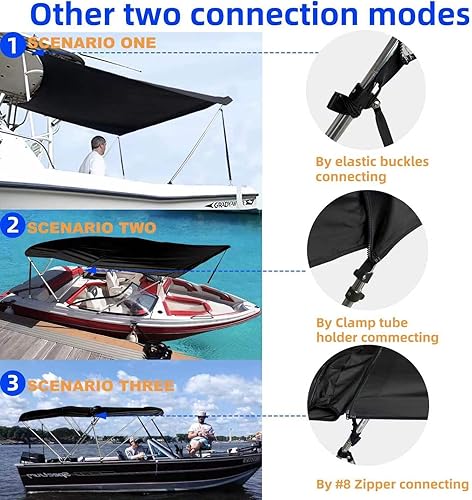 Miniatura 3 de Kit universal de parasol Bimini de 2 a 4 lazos en la parte superior y en T para lancha de 54 a 103 pulgadas de ancho, a prueba de rayos UV, lona