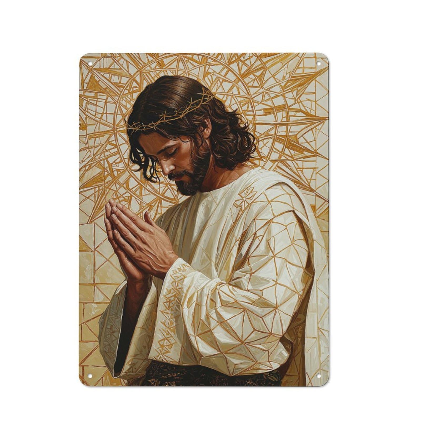 Junmoney Jesus Praying Vintage Metal Wall Sign 40X30cm For Garage Or Workshop, For Metal Sign Collectors, For Garage And Workshop Walls