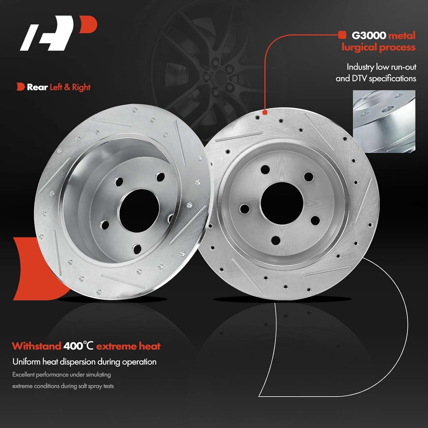 A-Premium Front & Rear Drilled and Slotted Disc Brake Rotors + Ceramic Pads Kit Compatible with Jeep Models - Grand Cherokee 1999 2000 2001 2002 2003 2004, 12-PC Set
