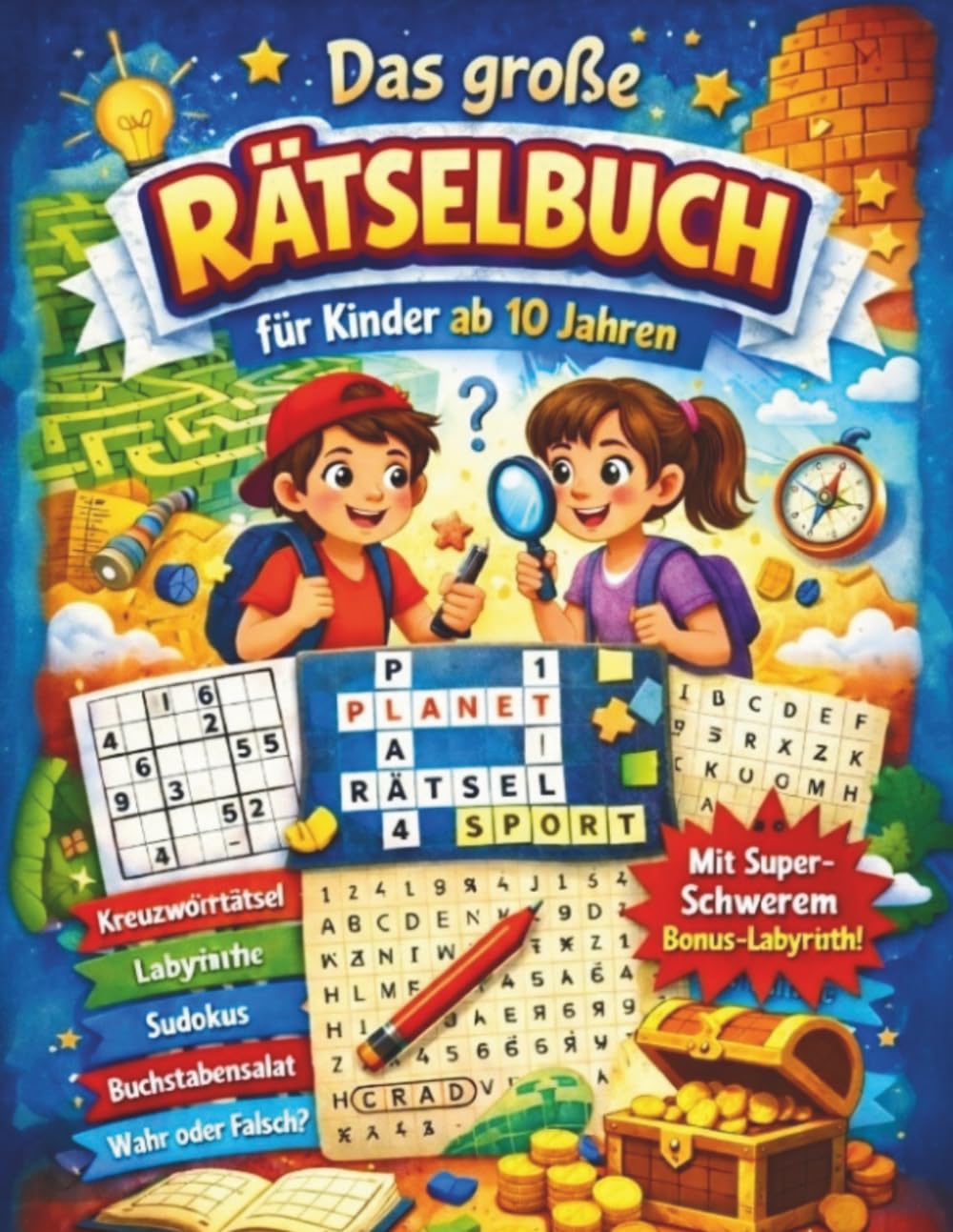 Das große Rätselbuch für Kinder ab 10 Jahren: Knifflige Labyrinthe, Buchstabensalat, Kreuzworträtsel, Sudokus und viele spannende Denkaufgaben (Rätselspaß für clevere Kinder)