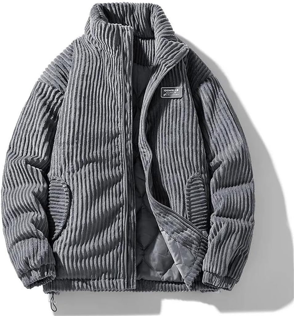 Men's Winter Jacket Thick Cotton Padded Stand Collar Warm Corduroy Casual Outerwear