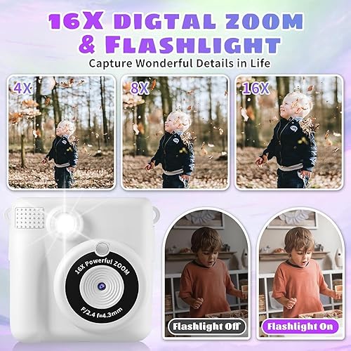 Miniatura 4 de Cámara de impresión instantánea para niños, cámara segura para niños, cámaras digitales HD zoom digital de 16X y tarjeta SD de 32G, cámaras