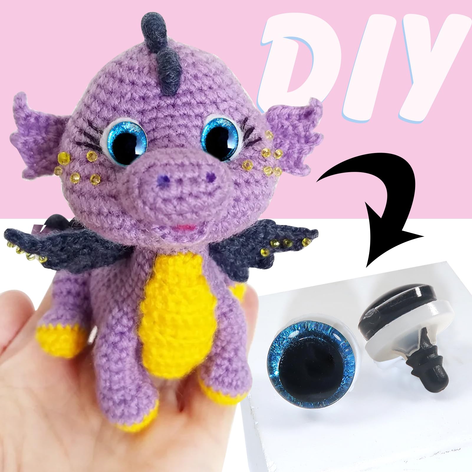 TOAOB 64 Sets 12 mm Glitter Safety Eyes Doll Eyes Animals Eyes Plastic Craft Eyes Glitter Colourful Eyes with Washers for Crochet Animals Puppet Making - Image 3