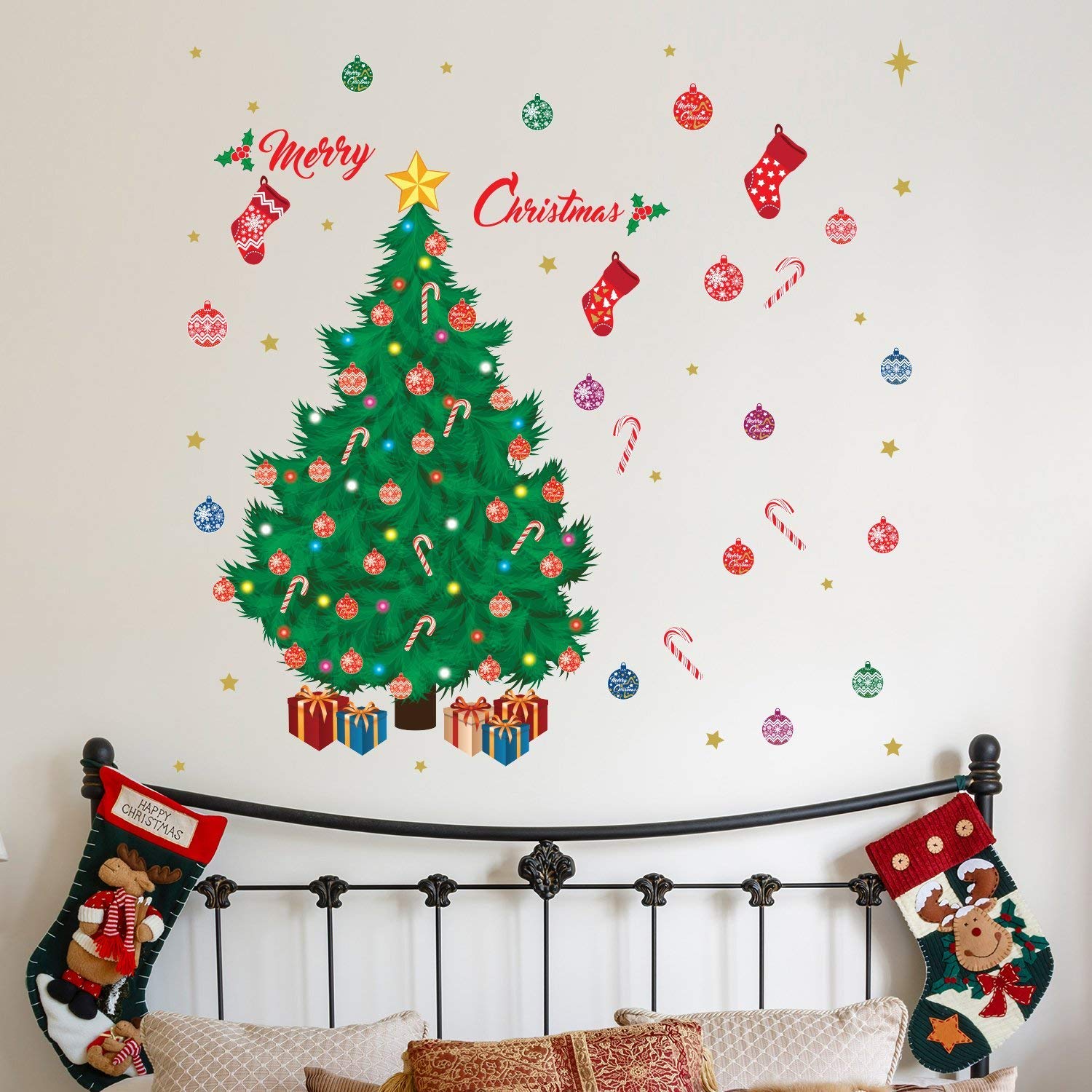 Christmas Decorations Wall Stickers "Merry Christmas with Christmas Tree " Wall Murals Decals Living Room Children Nursery School Restaurant Cafe Hotel Home Décor