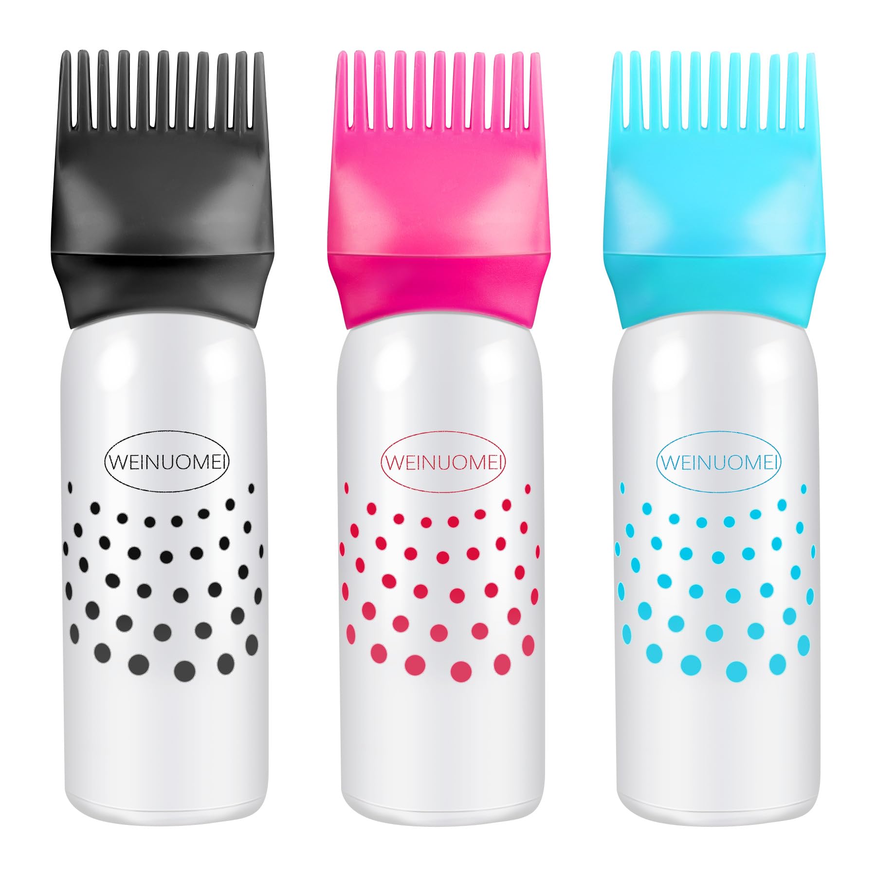 Framendino, 3 Pack Root Comb Applicator Bottle with Graduated Scale Colorful Plastic Squeeze Brush for Hair Dye Home Salon 6 oz