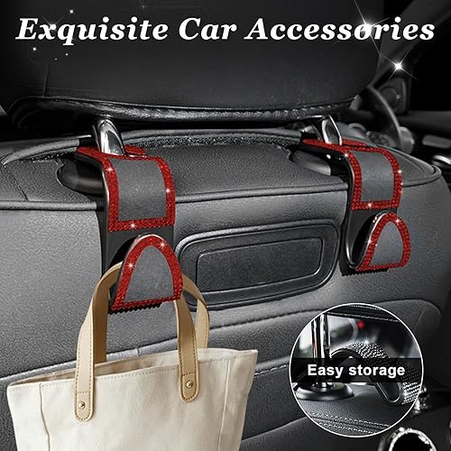 Miniatura 43 de Ziciner 2 ganchos brillantes para reposacabezas de asiento de automóvil, organizador de almacenamiento para colgar el asiento trasero con diamantes
