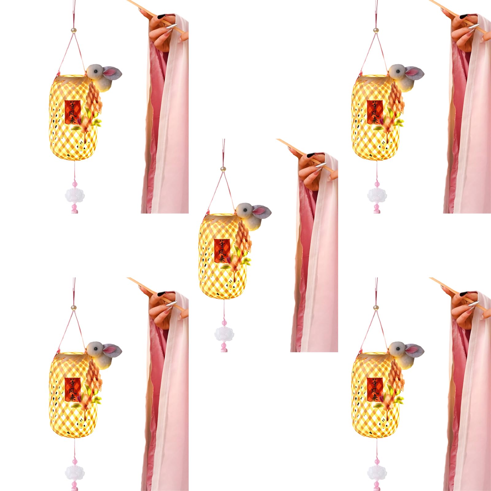 Elnwnnkc Of 5 Autumn Rabbits Lights Traditional Woven Rabbits Lights LED for Autumn Festival Decors Traditional Chinese Light