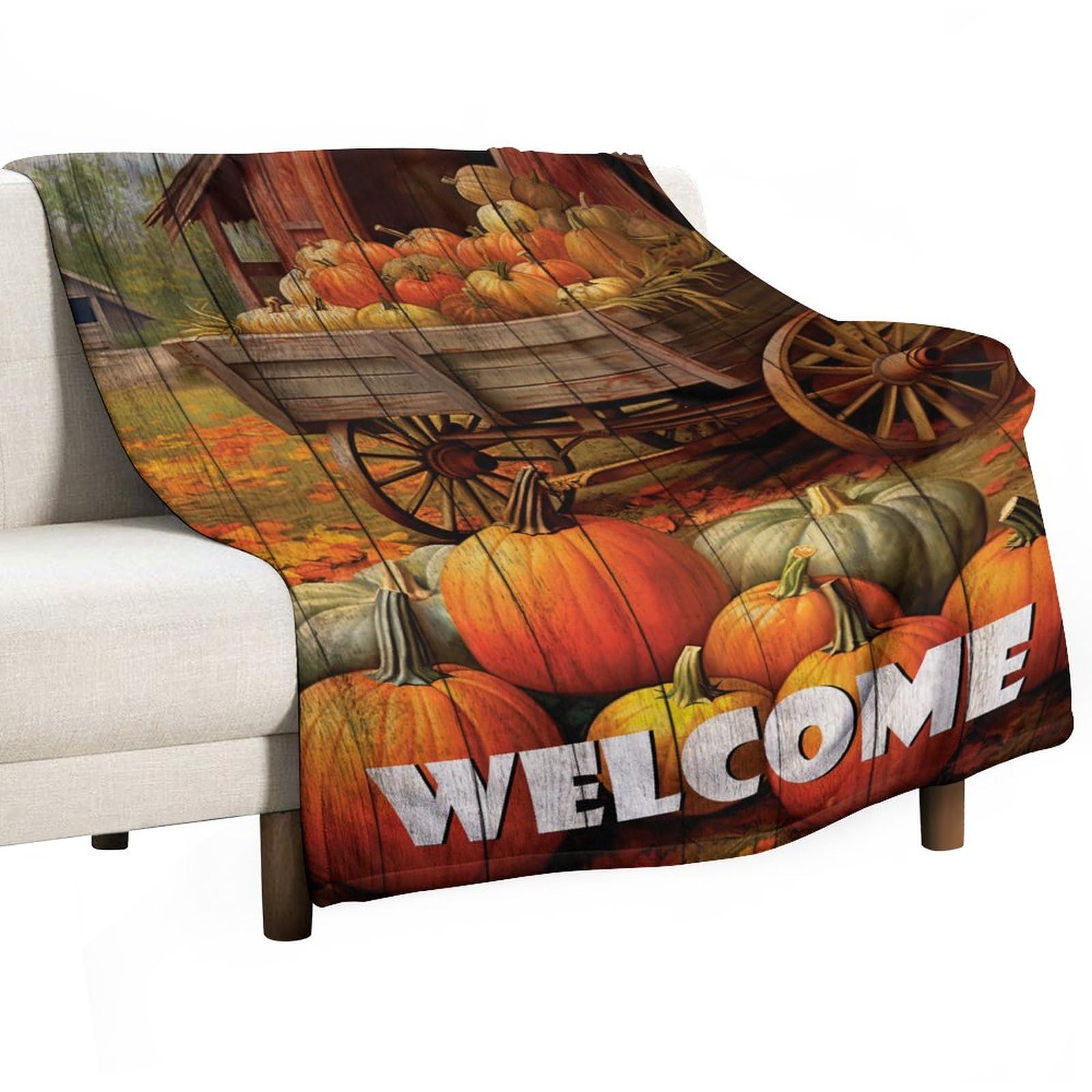 Couverture douce citrouilles plaid pelucheux récolte florale pour lit bébé et adulte 177 cm