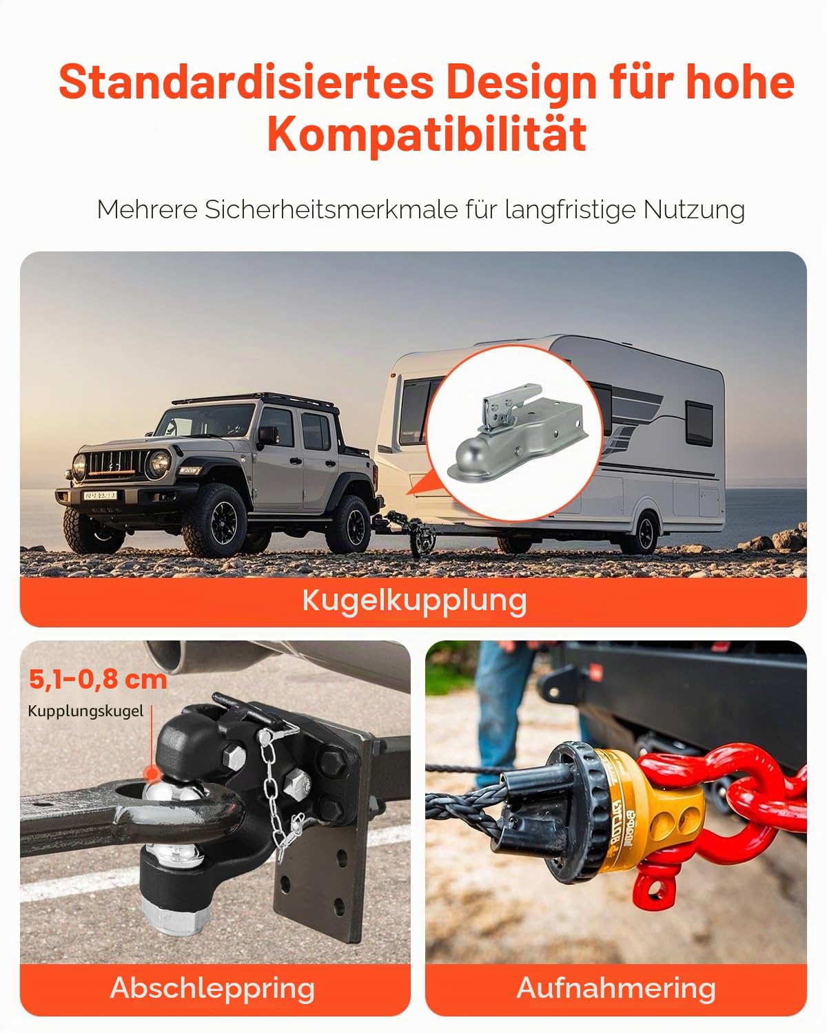 VEVOR Anhängerkupplung, 9070 kg, Anhängerkupplungs-Empfängerhaken-Kombination 2-5/16-Zoll-Kugelkopf, passend für 6,35-7,62cm große Lünettenringe mit Montagesatz, Schwarze Pulverbeschichtung