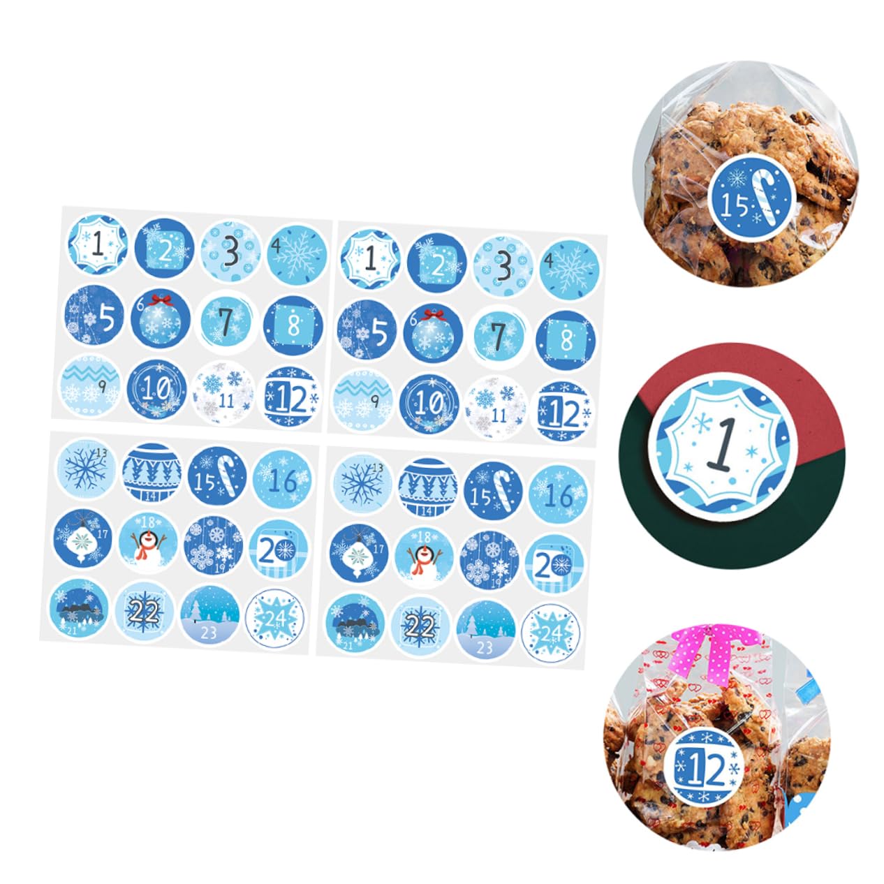 PRETYZOOM 160 Blatt Weihnachtskalender-Aufkleber Weihnachts-Countdown-Kalender Keks-Geschenktüten adventskalenderaufkleber weihnachtskalender aufkleber Weihnachtsgeschenkanhänger Blue