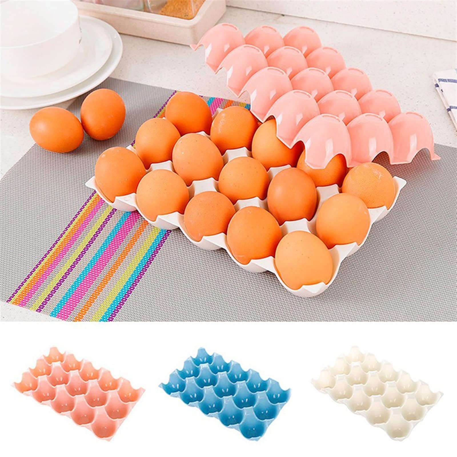 Paquete de Canasta de Huevos Soportes de Huevos para refrigerador Contenedores de Huevos de plástico con Tapa Nevera Bandeja de Huevos Caja de Almacenamiento de Huevos (Beige)