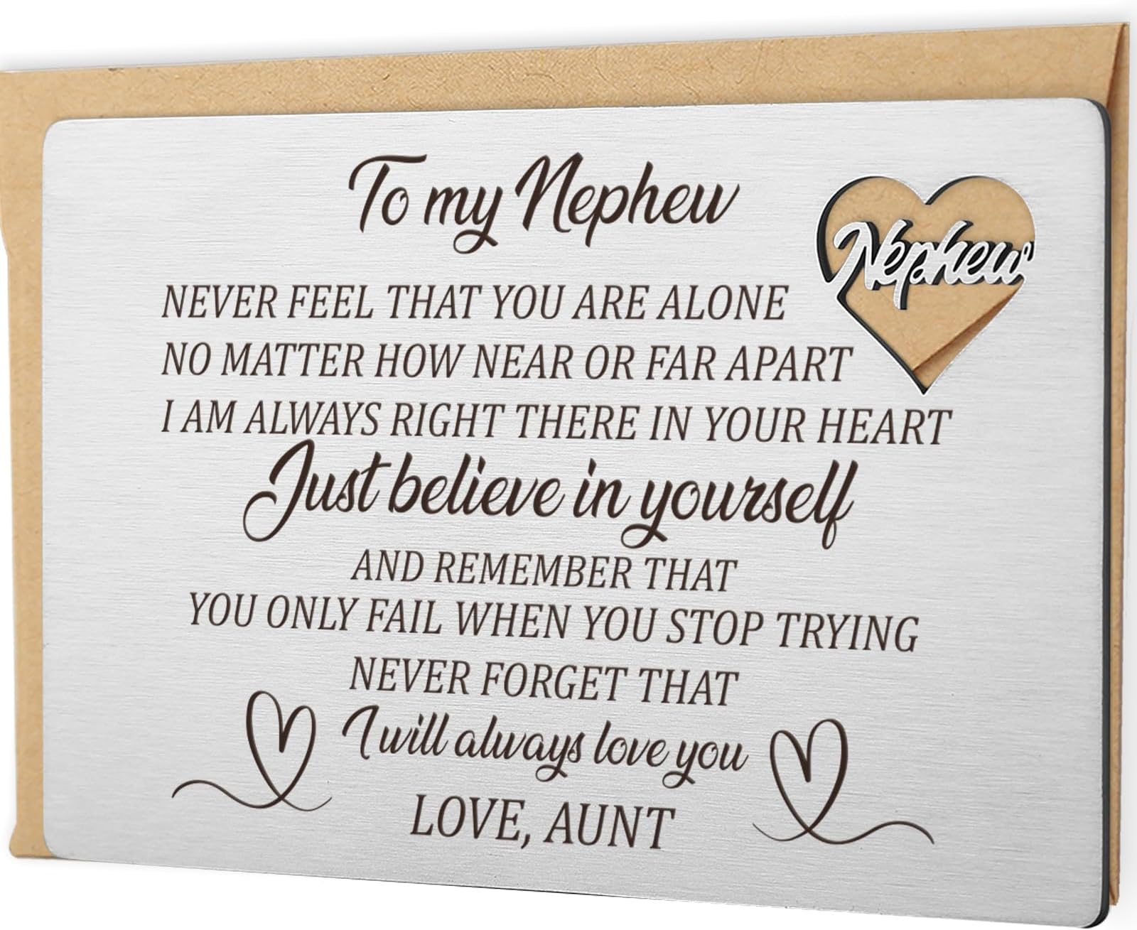 YODOCAMPNephew Gifts from Aunt, Engraved Wallet Card from Auntie, Inspirational Gift Metal Wallet Inserts for Graduation, Christmas, Deployment, Adult Birthday, Just Believe in Yourself Nephew Small Card