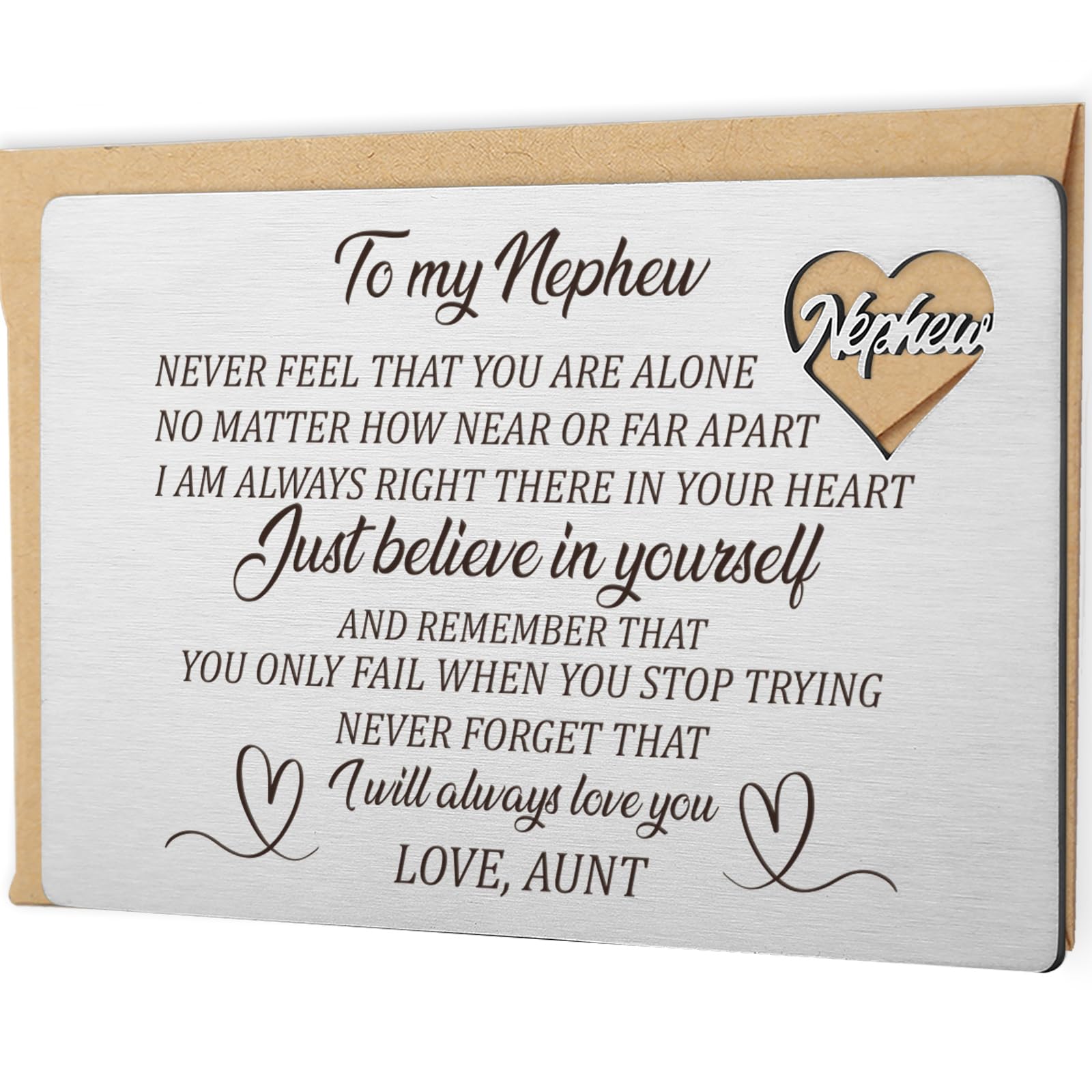 YODOCAMPNephew Gifts from Aunt, Engraved Wallet Card from Auntie, Inspirational Gift Metal Wallet Inserts for Graduation, Christmas, Deployment, Adult Birthday, Just Believe in Yourself Nephew Small Card